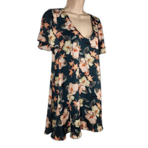 Show Me Your‎ Mumu Dress Babydoll Short Sleeve Silk Mini Green Pink Floral XS